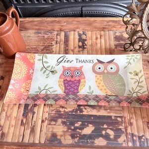 Hobby Lobby "Give Thanks" Owl Glass Tray - 14.5" x 6" Autumn Fall Decor Platter